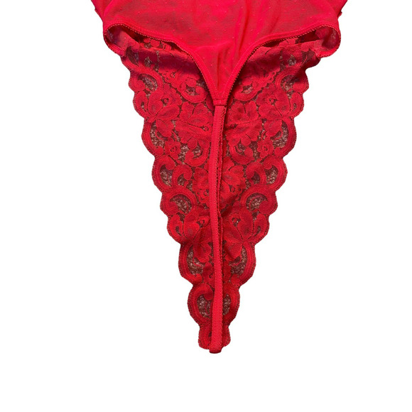 Vintage Victoria's Secret Gold Tag Red Lace Thong Back Teddy Size P - Picture 6 of 7